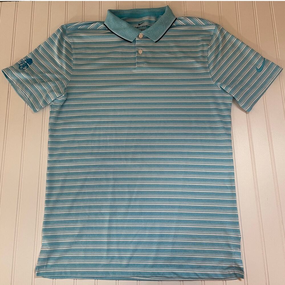 Nike Dri-Fit Blue Striped BCC Polo Top Shirt Short Sleeve - Size Men's Small